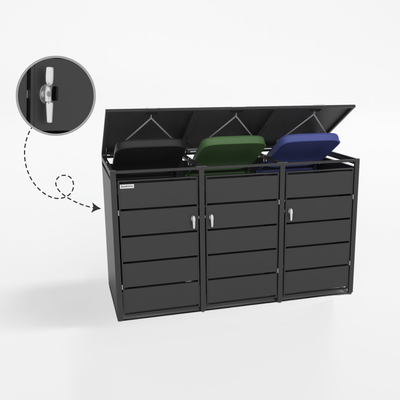 Kastrex Container Conversion Cabinet - For 3 Wheelie Bins - Weatherproof & Maintenance-free - Coated Steel