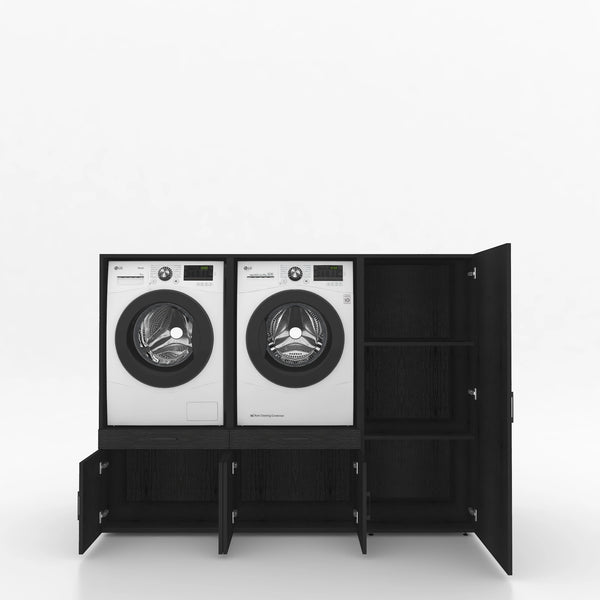 Wasmachinekast 3 delig - 194x145x67cm – Zwart Eiken