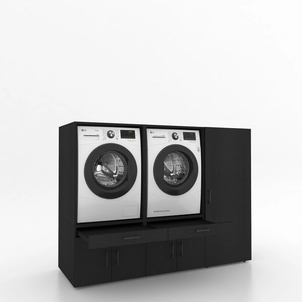 Wasmachinekast 3 delig - 194x145x67cm – Zwart Eiken