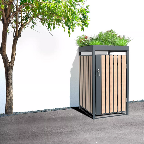 Container Ombouw Kast - Voor 1 Kliko - met Geïntegreerde Plantenbak - Weerbestendig & Onderhoudsvrij - Gecoat Staal