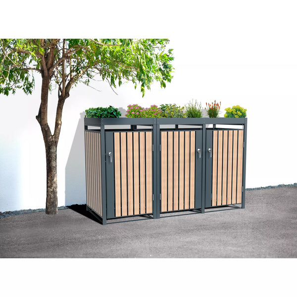 Armoire de conversion pour conteneurs Kastrex - Pour 3 poubelles à roulettes - Résistante aux intempéries et sans entretien - Acier revêtu