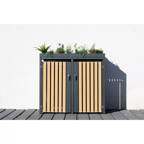 Armoire de conversion pour conteneurs Kastrex - Pour 2 poubelles à roulettes - Résistante aux intempéries et sans entretien - Acier revêtu