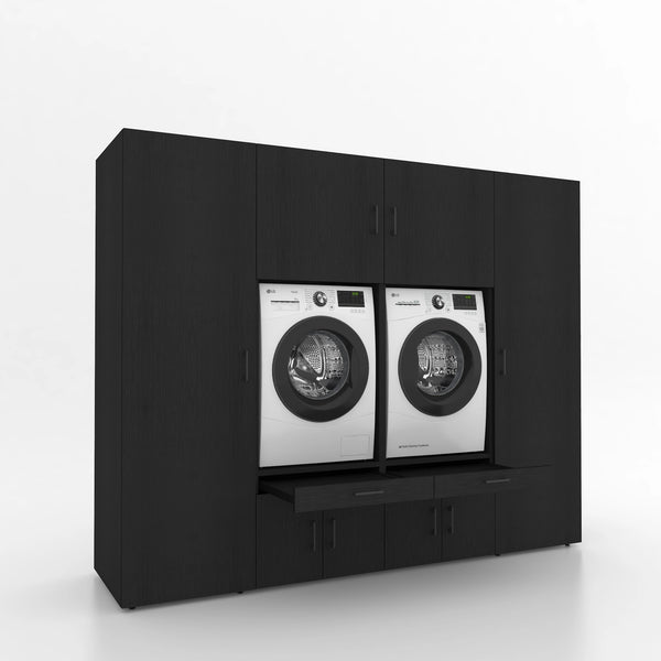 Wasmachinekast 4 delig - 254x205x67cm – Zwarte eik