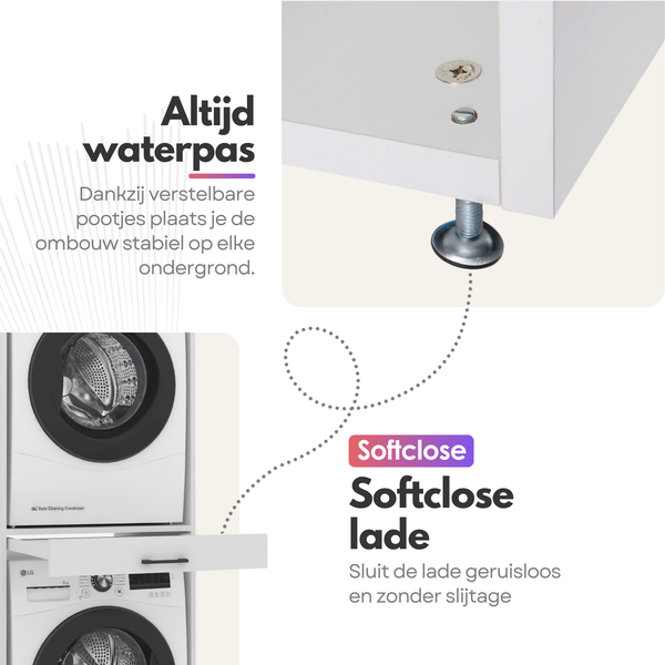 Droger op wasmachine kast 4 delig - 247x240x67cm – Wit