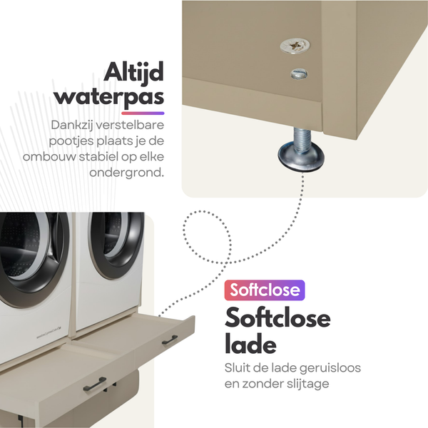 Wasmachinekast 2 delig - 134x205x67cm – Greige