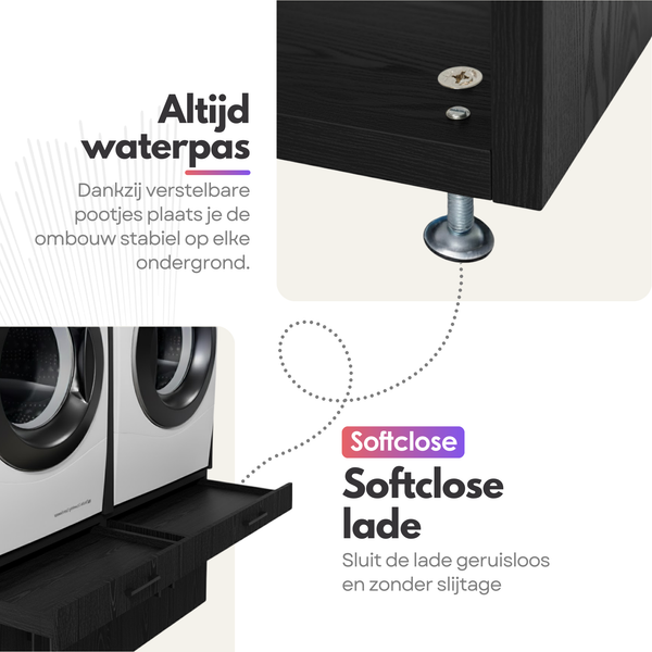 Meuble pour lave-linge, 2 pièces - 134 x 145 x 67 cm - Chêne noir