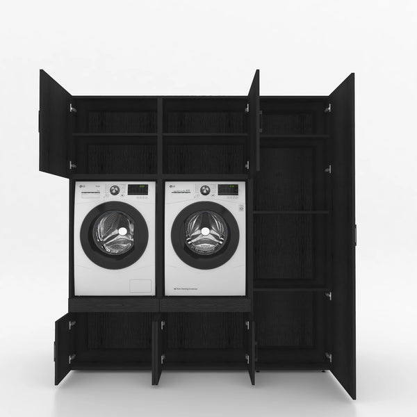 Wasmachinekast 3 delig - 194x205x67cm – Zwart Eiken