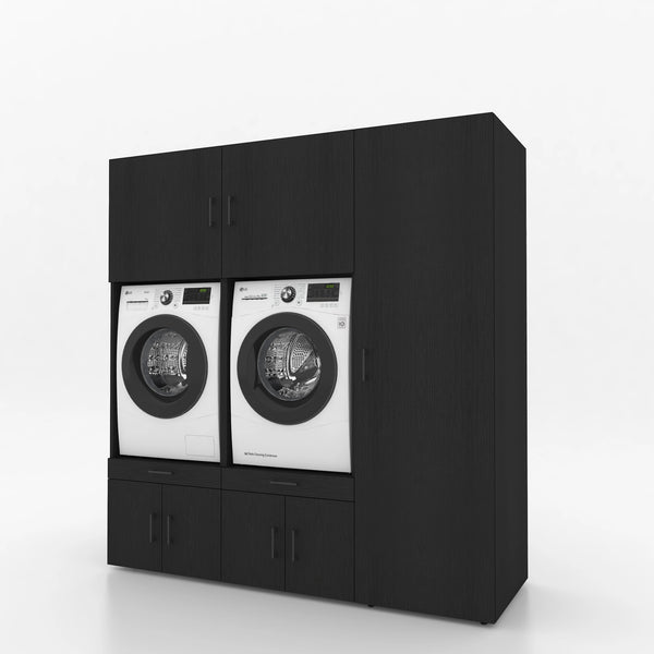 Wasmachinekast 3 delig - 194x205x67cm – Zwart Eiken