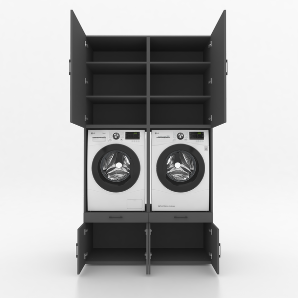 Wasmachinekast 2 delig - 134x240x67cm – Antraciet