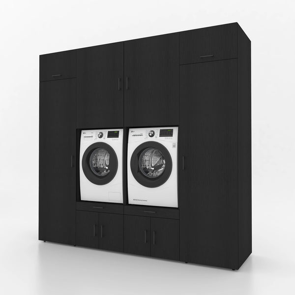 Wasmachinekast 4 delig - 254x240x67cm – Zwarte eik