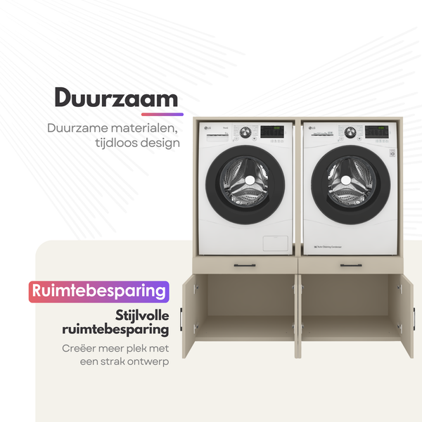 Wasmachinekast 2 delig - 134x205x67cm – Greige