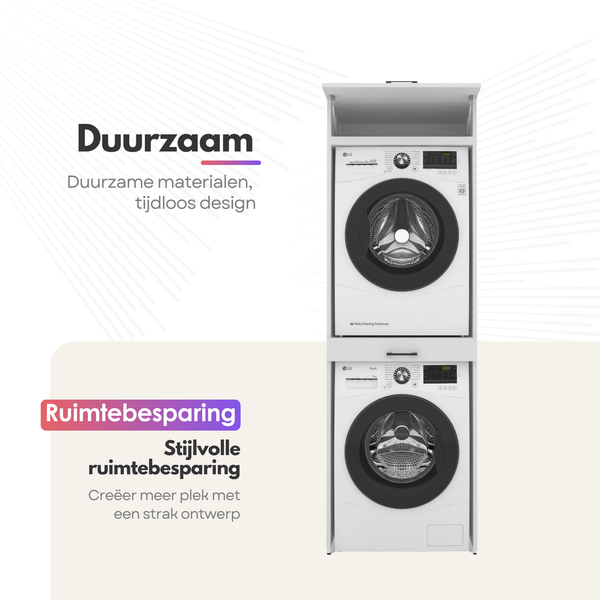 Droger op wasmachine kast 4 delig - 247x240x67cm – Wit