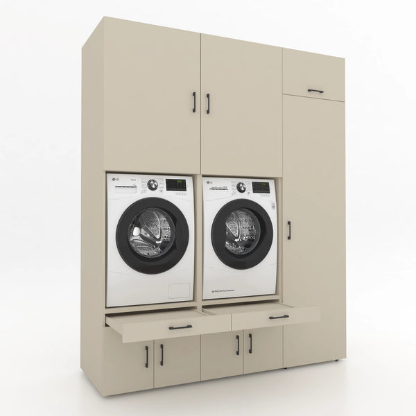 Wasmachinekast 3 delig - 194x240x67cm – Greige