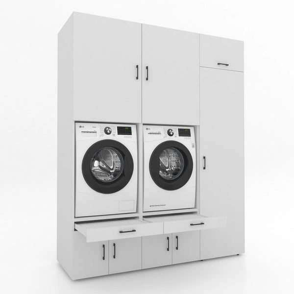 Wasmachinekast 3 delig - 194x240x67cm – Wit