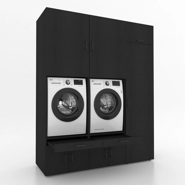 Wasmachinekast 3 delig - 194x240x67cm – Zwart Eiken