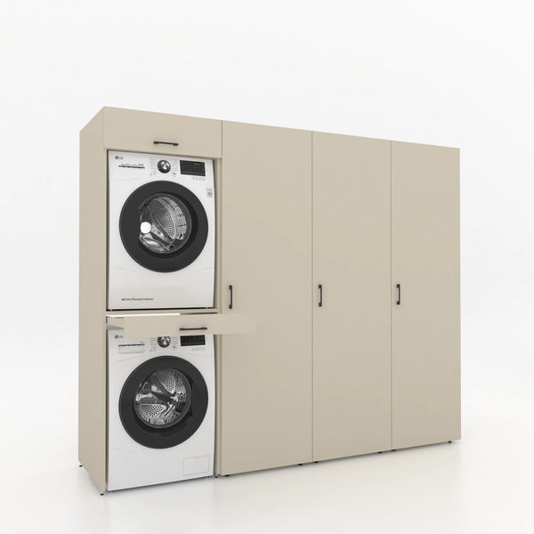 Dryer on washing machine cabinet 4-piece - 247x205x67cm – Greige
