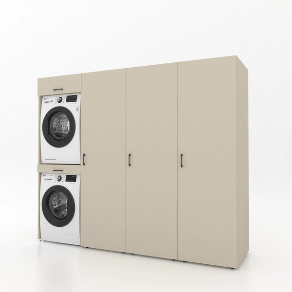 Dryer on washing machine cabinet 4-piece - 247x205x67cm – Greige
