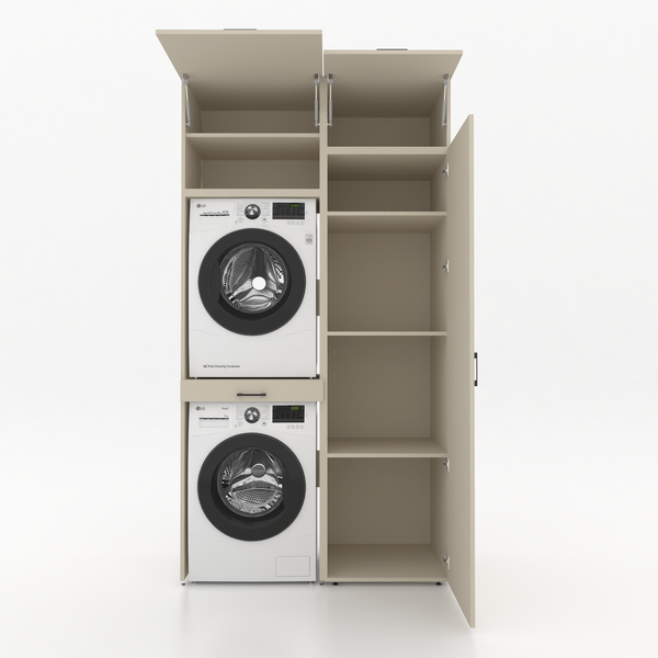 Dryer on washing machine cabinet 2-piece - 127x240x67cm – Greige