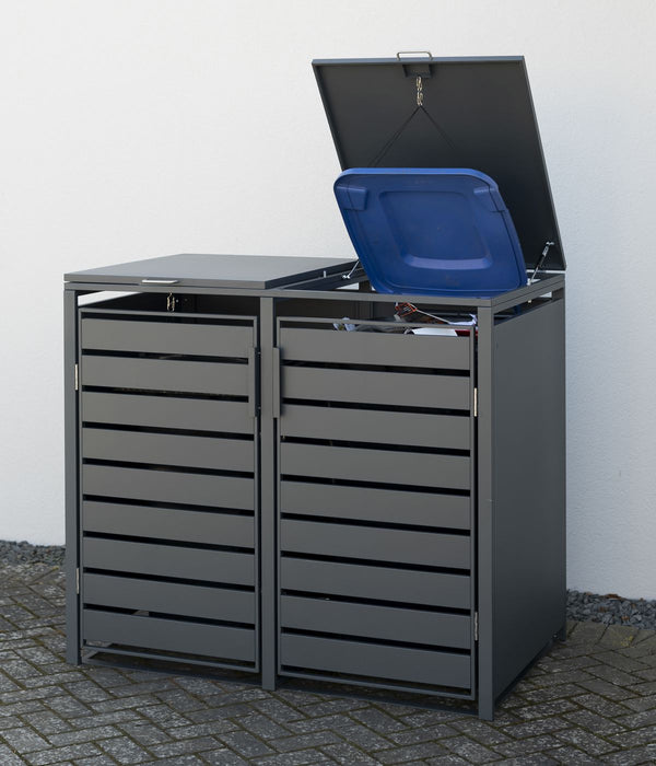 Armoire de conversion pour conteneurs Kastrex - Pour 2 poubelles à roulettes - Résistante aux intempéries et sans entretien - Acier revêtu