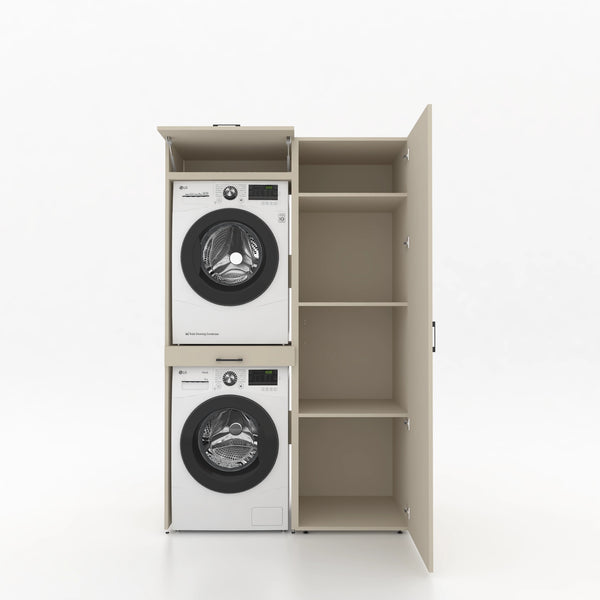 Séchoir à linge sur meuble lave-linge 2 pièces - 127 x 205 x 67 cm - Gris