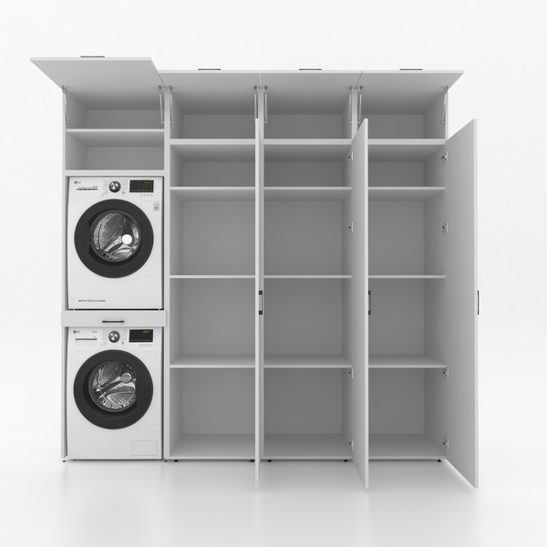 Droger op wasmachine kast 4 delig - 247x240x67cm – Wit