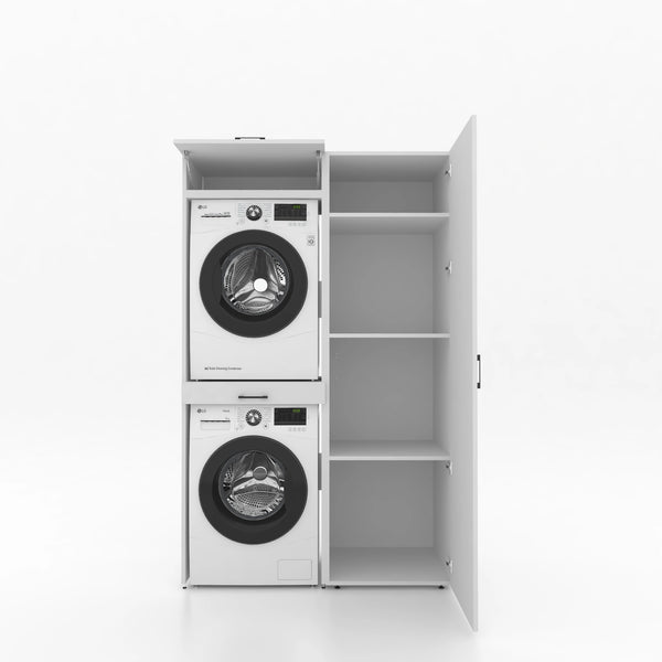 Séchoir à linge sur meuble lave-linge 2 pièces - 127 x 205 x 67 cm - Blanc