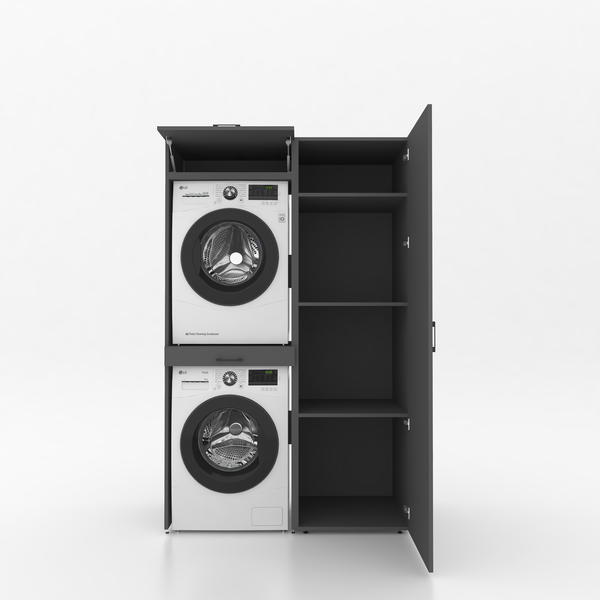 Séchoir à linge sur meuble lave-linge 2 pièces - 127 x 205 x 67 cm - Anthracite