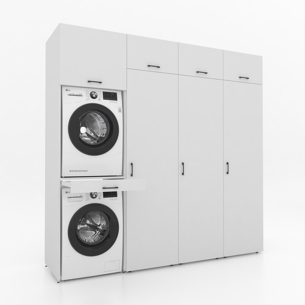 Droger op wasmachine kast 4 delig - 247x240x67cm – Wit