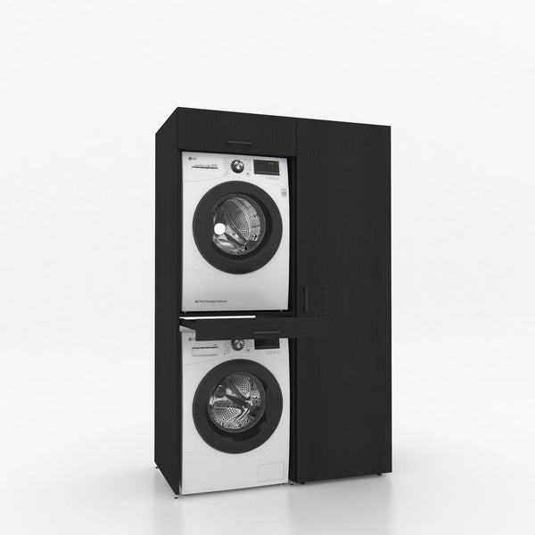 Séchoir à linge sur meuble lave-linge 2 pièces - 127 x 205 x 67 cm - Chêne noir