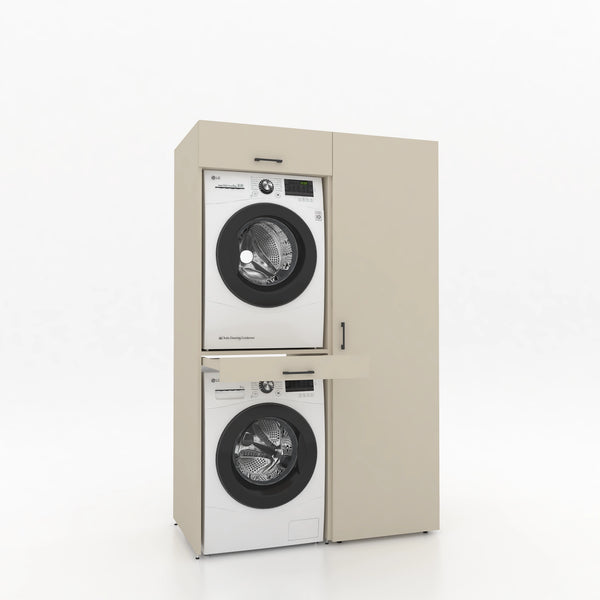 Séchoir à linge sur meuble lave-linge 2 pièces - 127 x 205 x 67 cm - Gris