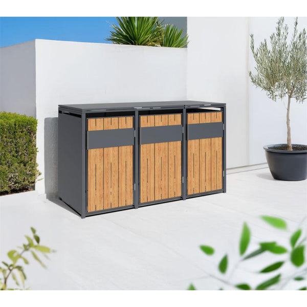 Kliko Ombouw Kast - Voor 3 Containers - Weerbestendig & Onderhoudsvrij - Gecoat Staal - Wood