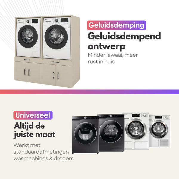 Wasmachinekast 2 delig - 134x205x67cm – Greige