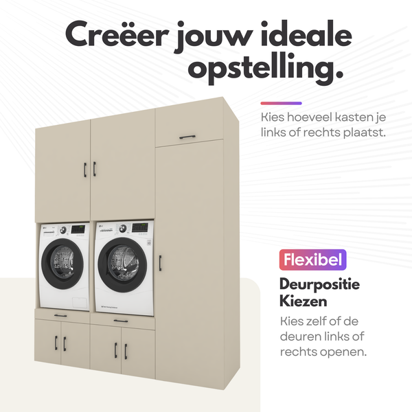 Wasmachinekast 2 delig - 134x205x67cm – Greige